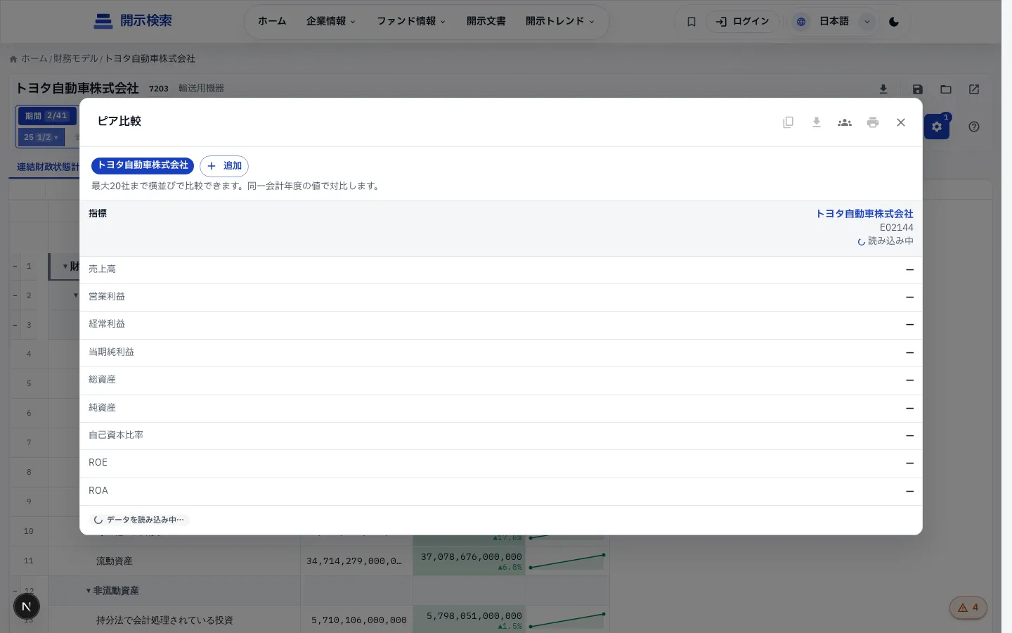 Peer Compare — 同業他社の指標横断比較